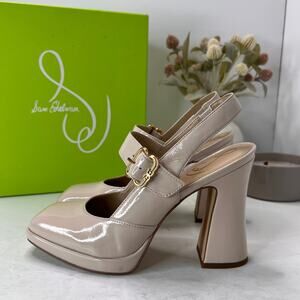 Sam Edelman Jildie Mary Jane Patene Leather Platform Heels Linen Patent Women 9M